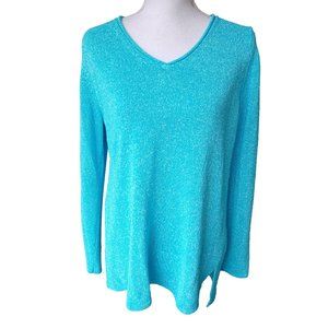 J. McLaughlin Turquoise V-Neck Sparkle Knit Top